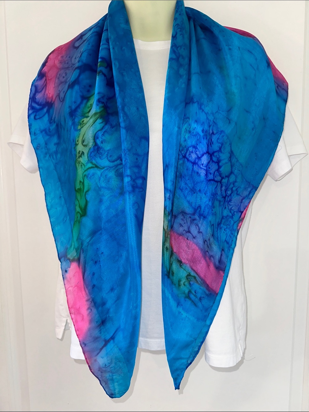 Very Large Blue & Pink Marble Tie Dye Silk Scarf